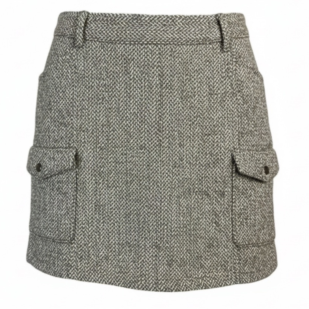 EDDIE BAUER Wool Blend Tweed Cargo Utility Mini Skirt Tan Grey Zip Size 10
